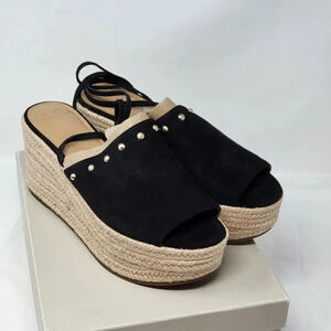 MARC FISHER BLACK SUEDE VERENA ESPADRILLE LACE UP PLATFORM SANDALS Size 10 M